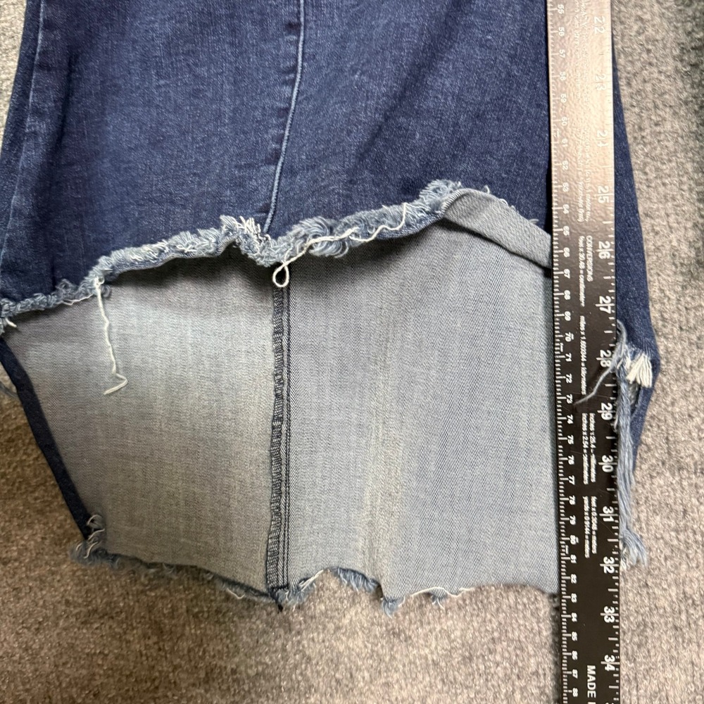 For The Republic Bell Bottom Jeans Womens 10 Blue Dark Wash Raw Hem Side Zip - Picture 10 of 12